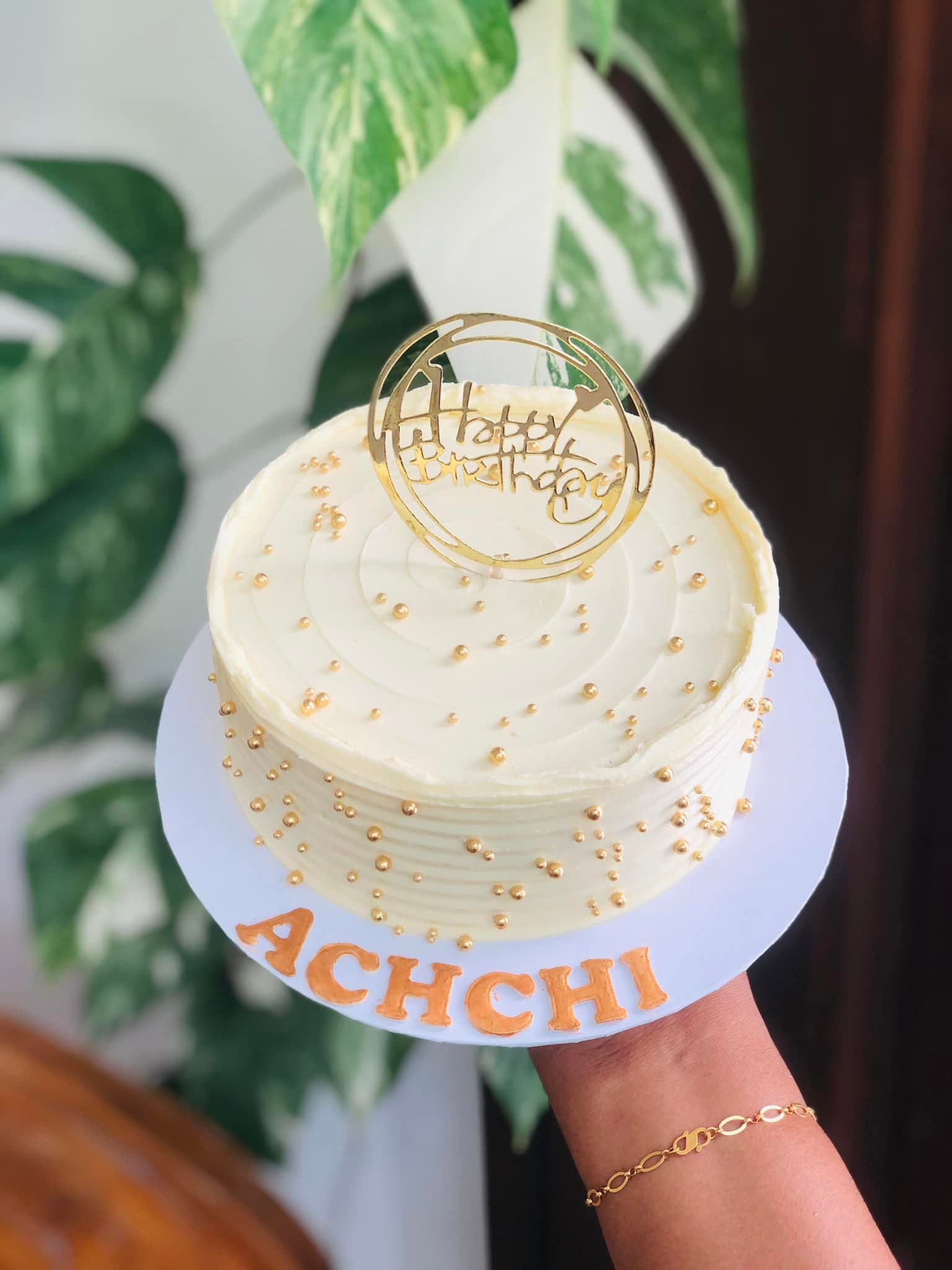 Ivory and Gold Elegance Milestone Cake Achchi